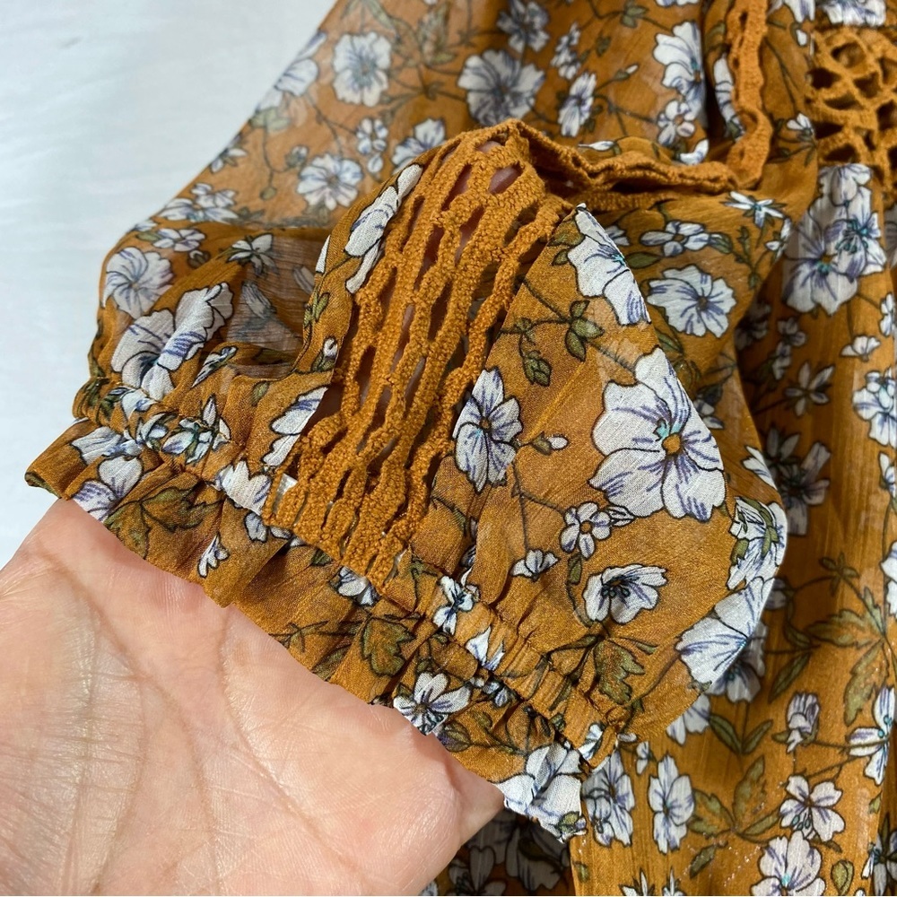 Ryan Michelle Dress Boho Floral Prairie Midi Dress Tassels Western - Picture 7 of 16
